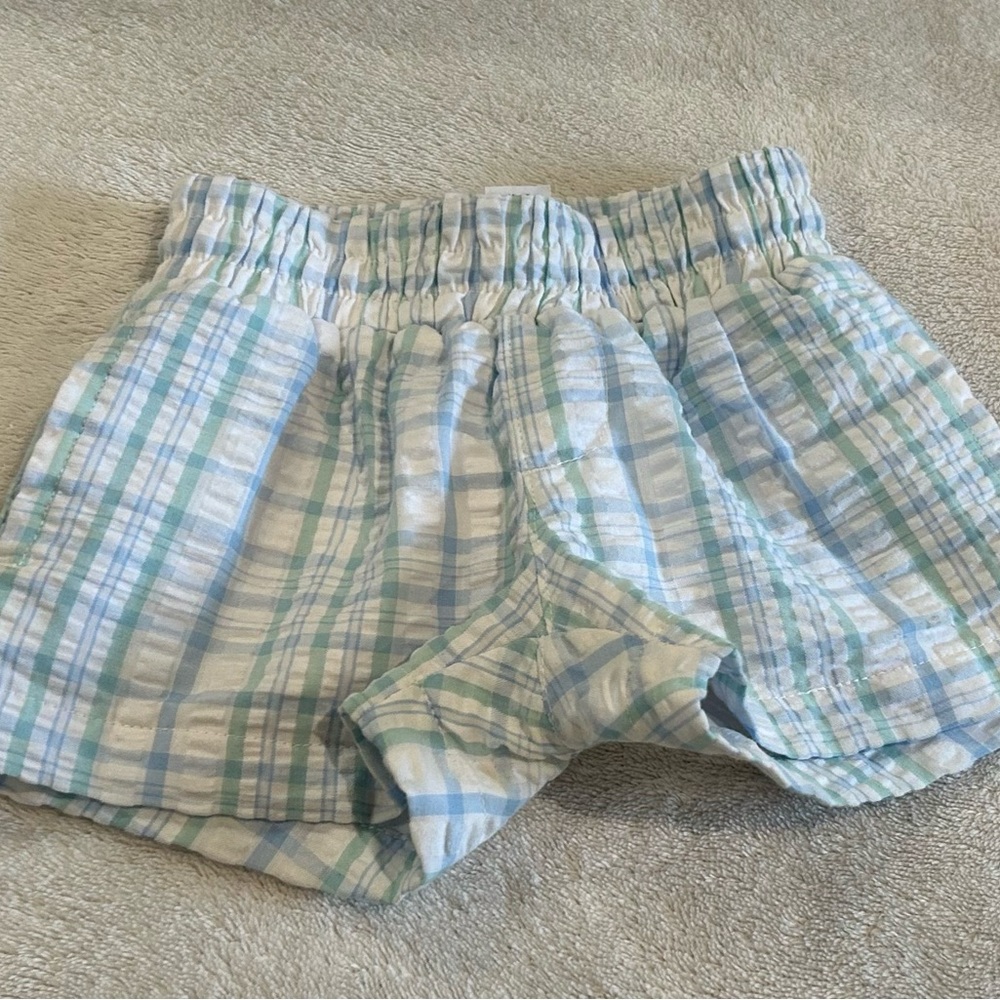 The Beaufort Bonnet Company Blue and Green Plaid Shorts 6/12 Mo